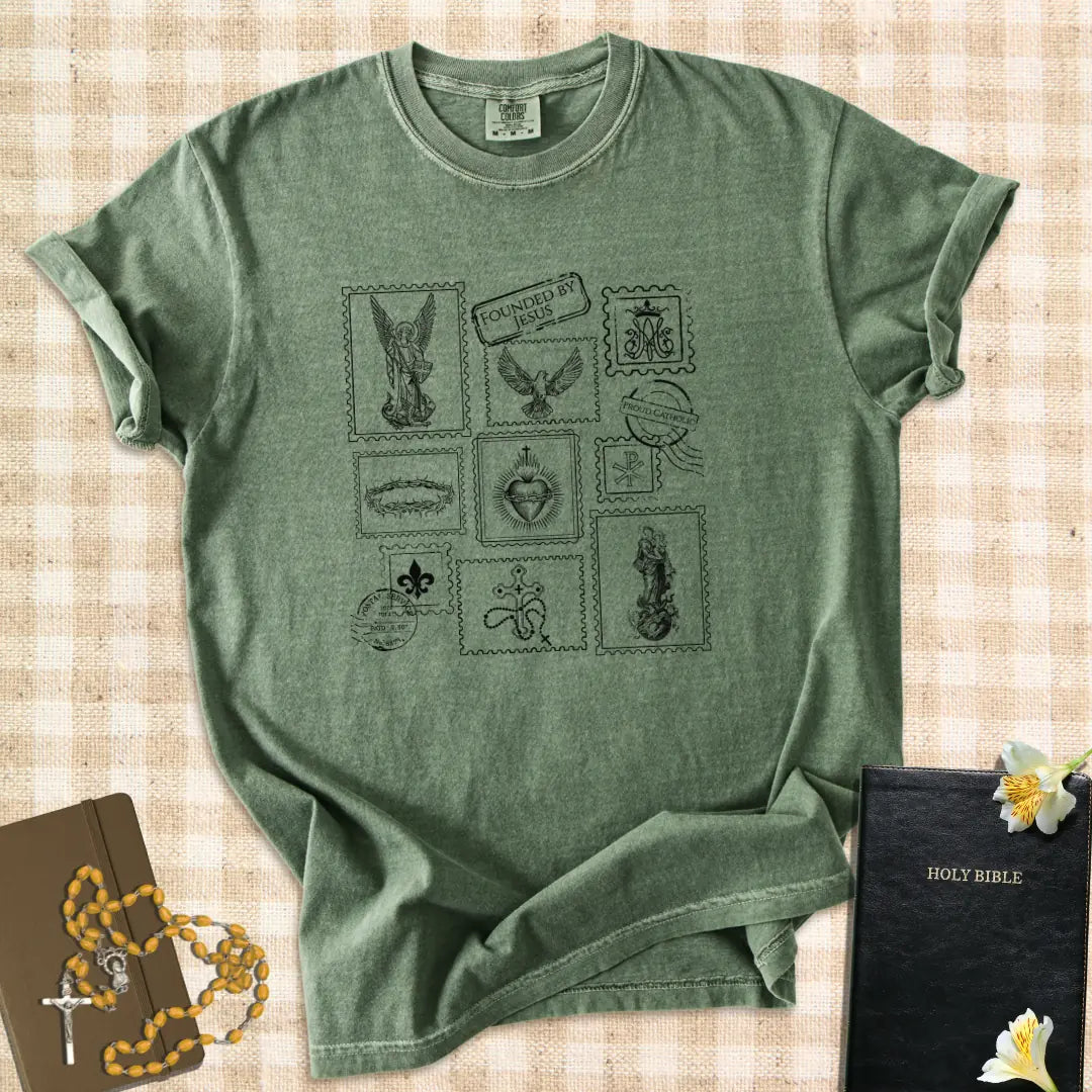Catholic Stamp Sacred Symbols Graphic T-Shirt