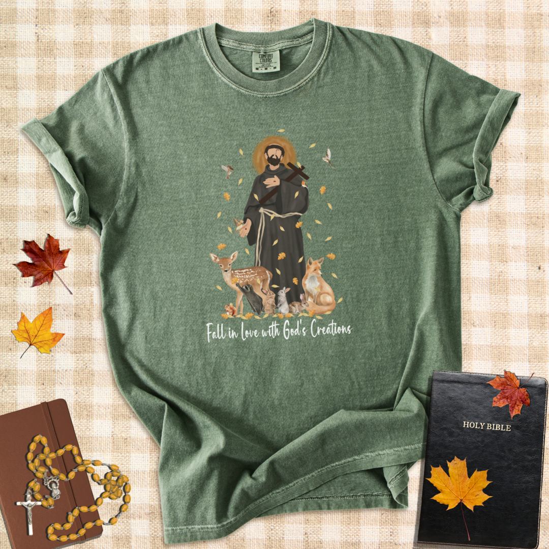 Fall in Love with God’s Creations – St. Francis of Assisi Autumn T-Shirt