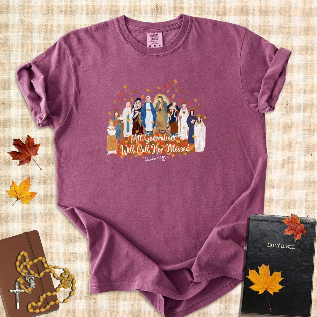 All Generations Will Call Her Blessed – Catholic Marian T-Shirt (Luke 1:48)