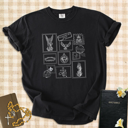 Catholic Stamp Sacred Symbols Graphic T-Shirt