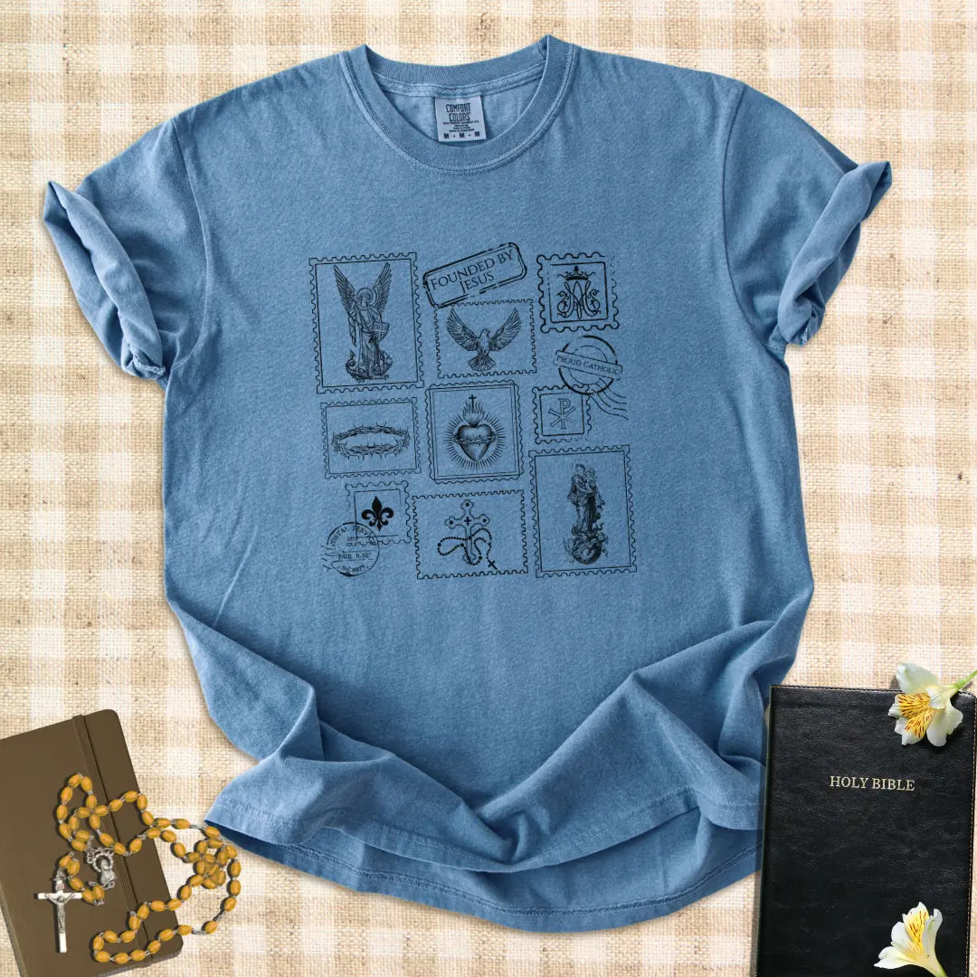 Catholic Stamp Sacred Symbols Graphic T-Shirt