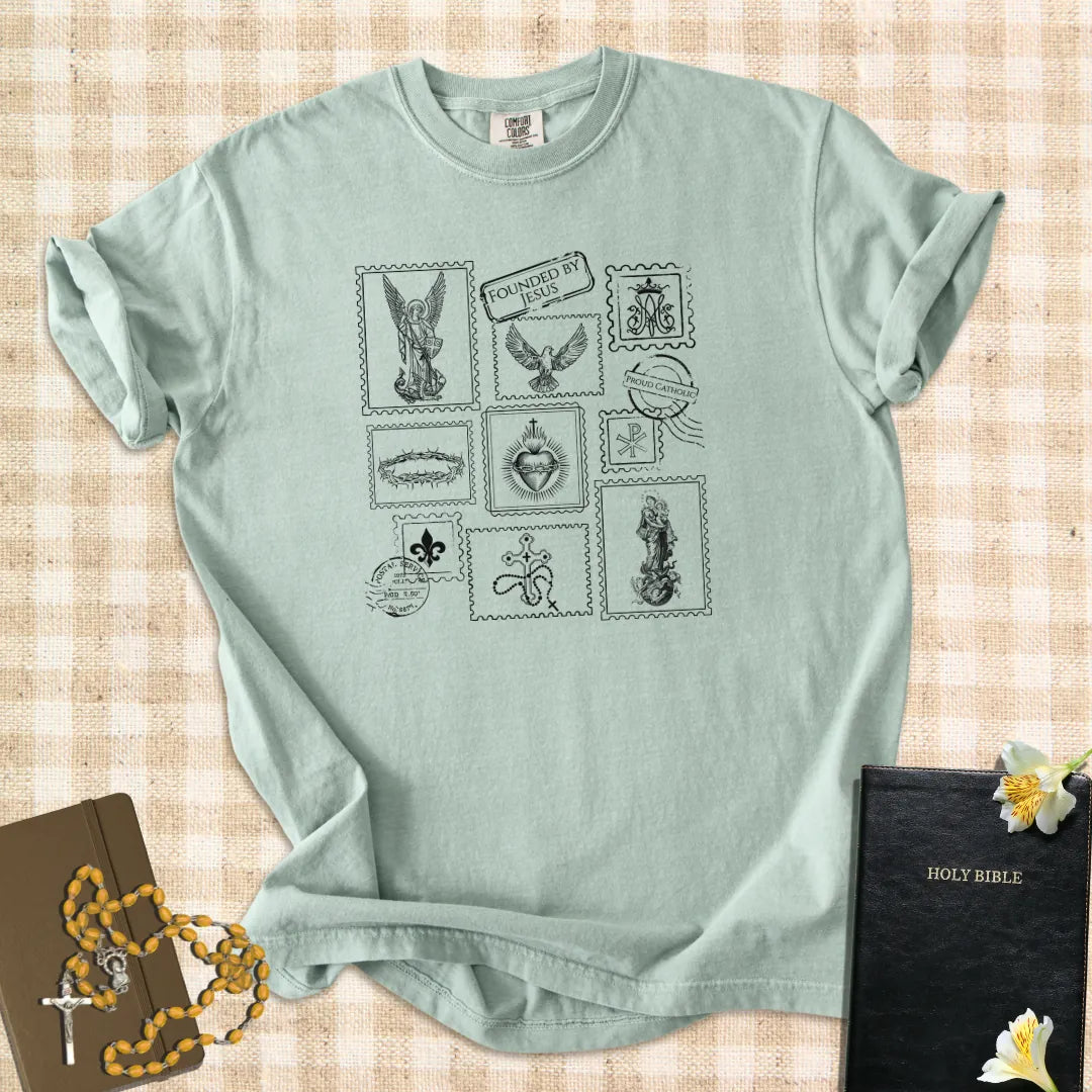 Catholic Stamp Sacred Symbols Graphic T-Shirt