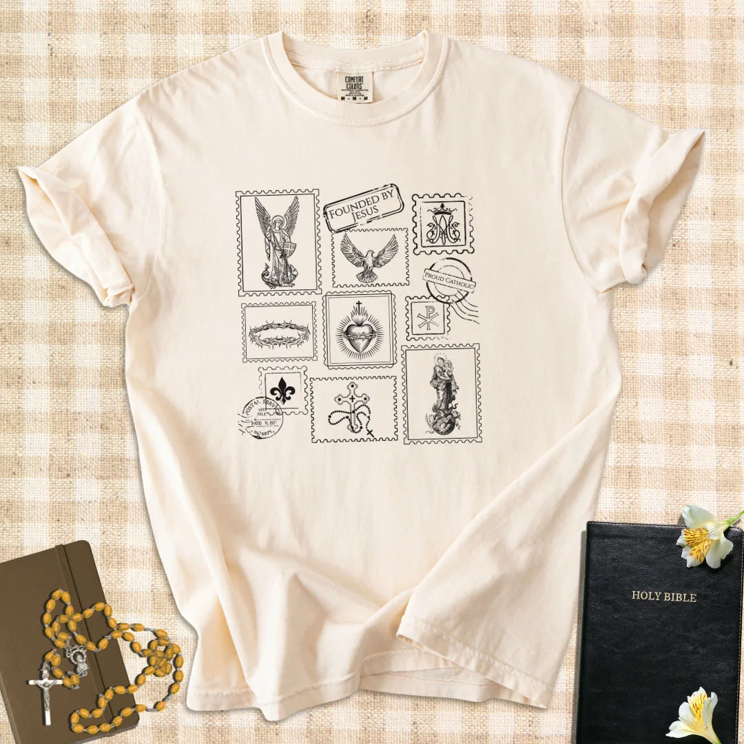 Catholic Stamp Sacred Symbols Graphic T-Shirt