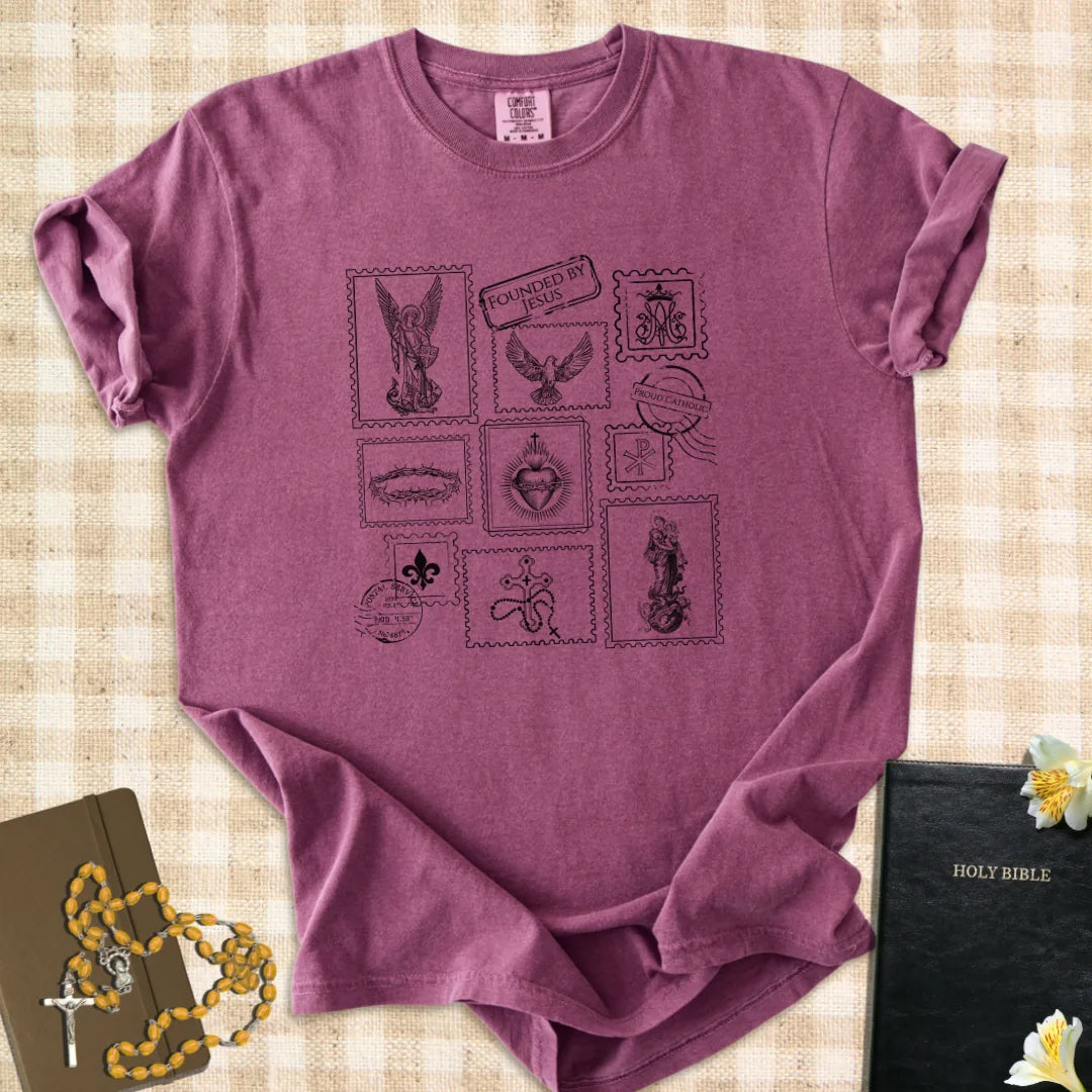Catholic Stamp Sacred Symbols Graphic T-Shirt