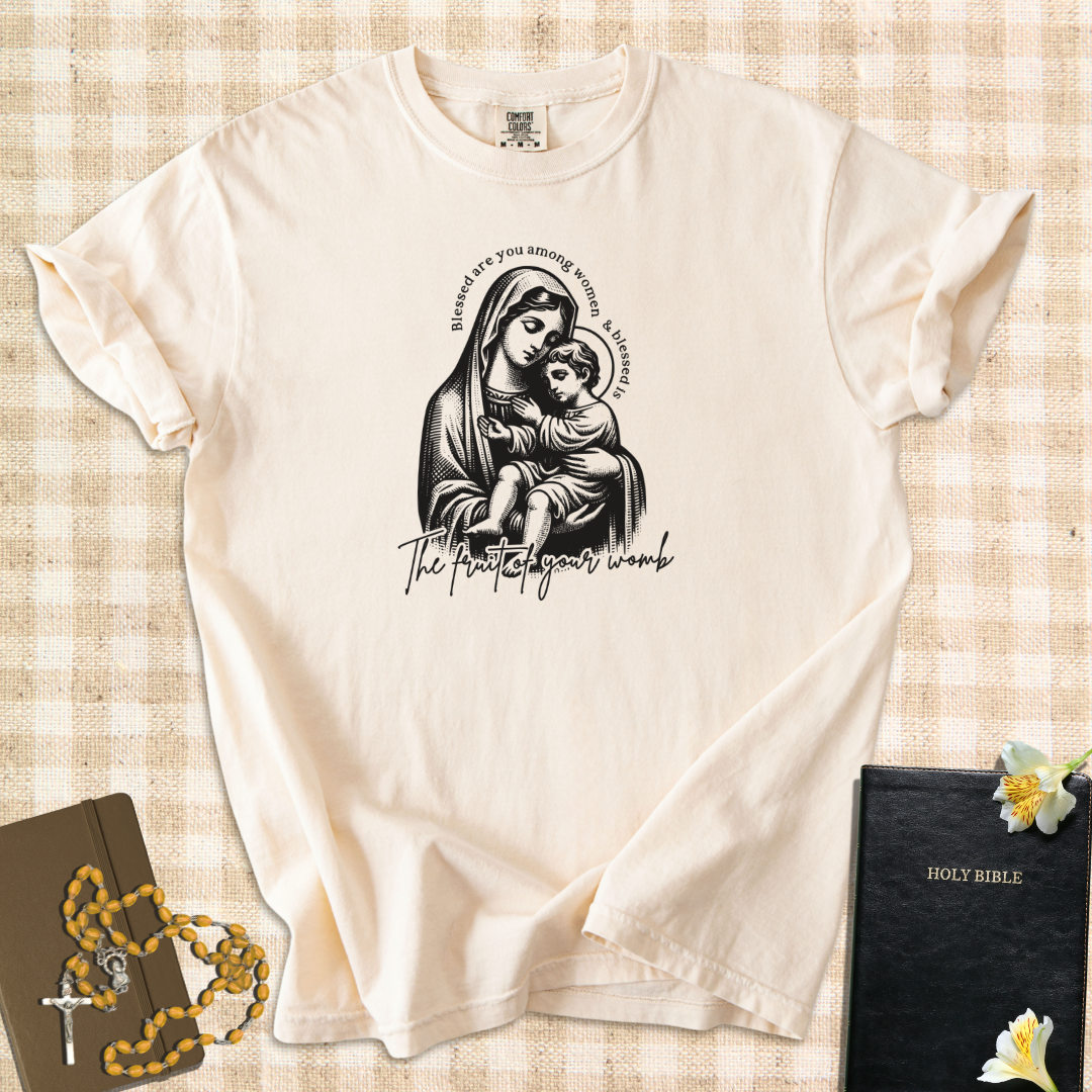 "The Fruit of Your Womb" – Marian & Child Jesus Graphic T-Shirt