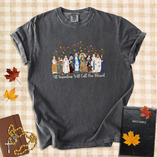 All Generations Will Call Her Blessed – Marian Apparitions Fall Catholic T-Shirt