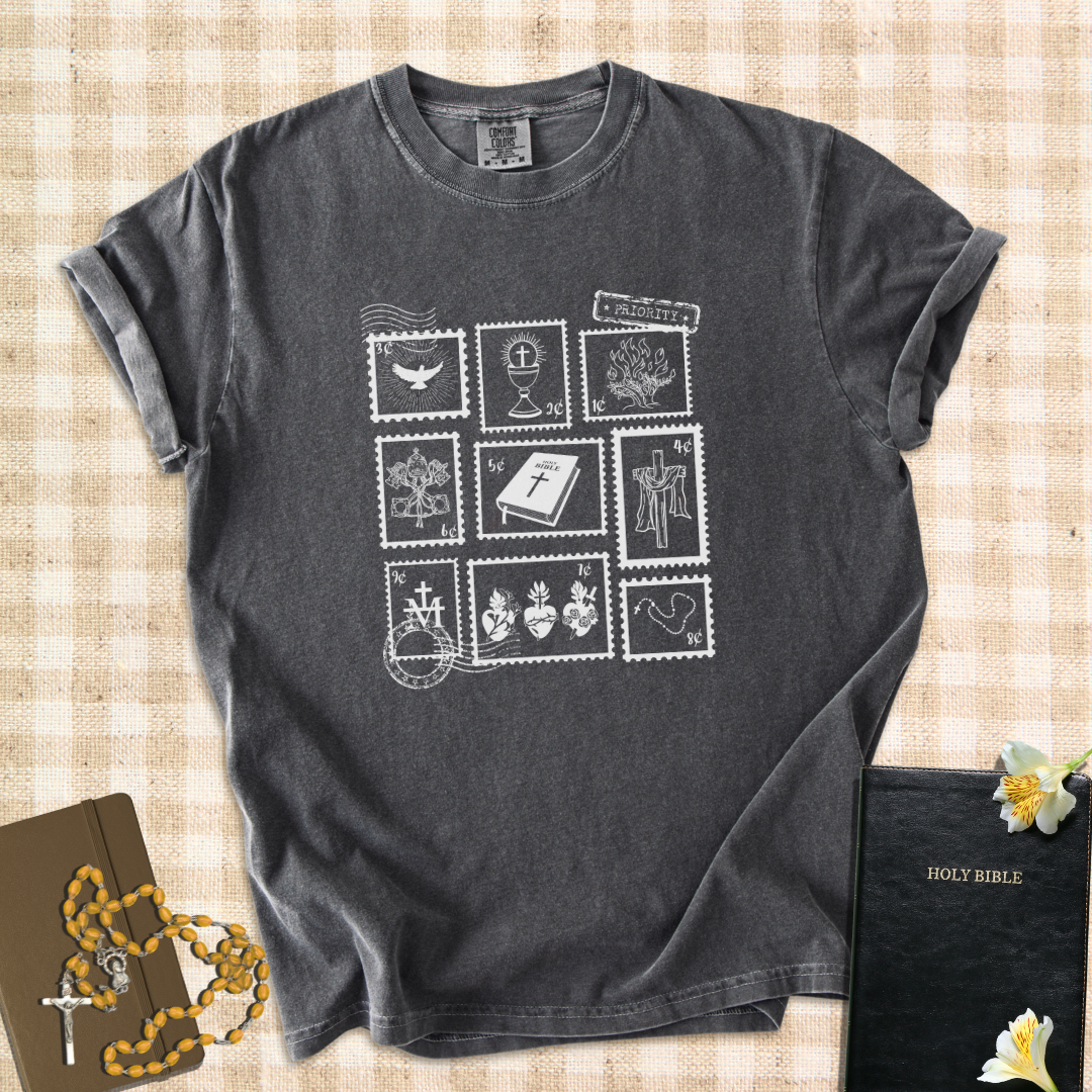 Catholic Faith Stamps – Vintage Symbol T‑Shirt