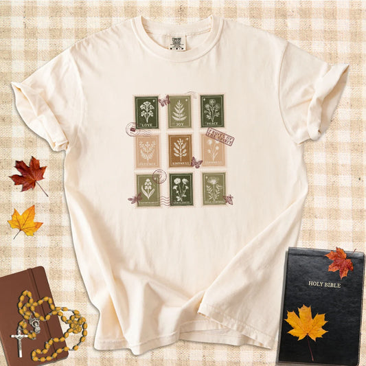 Fruits of the Spirit Catholic Shirt – Cottagecore Christian T-Shirt for Women with Floral Stamp Design