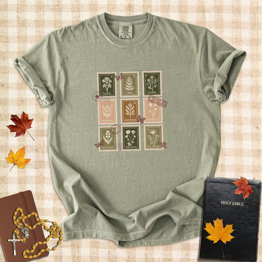 Fruits of the Spirit Catholic Shirt – Cottagecore Christian T-Shirt for Women with Floral Stamp Design