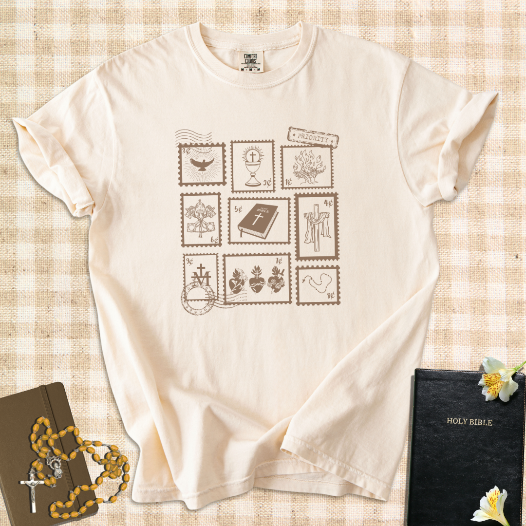 Catholic Faith Stamps – Vintage Symbol T‑Shirt