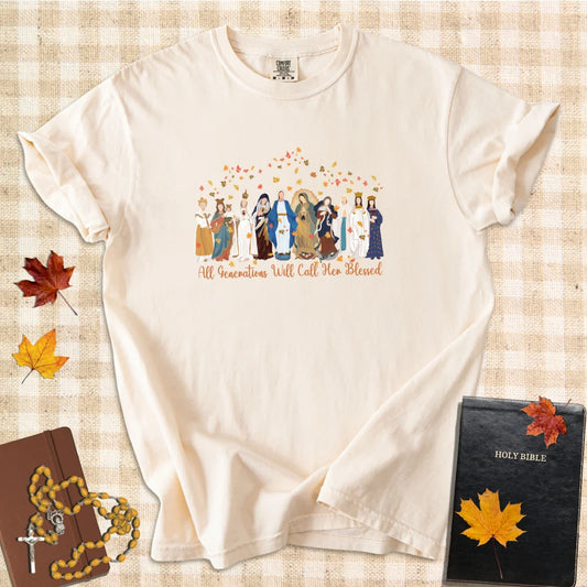 All Generations Will Call Her Blessed – Marian Apparitions Fall Catholic T-Shirt