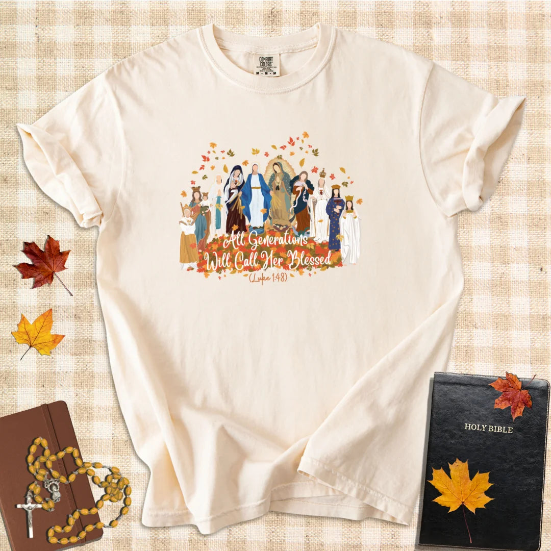 All Generations Will Call Her Blessed – Catholic Marian T-Shirt (Luke 1:48)
