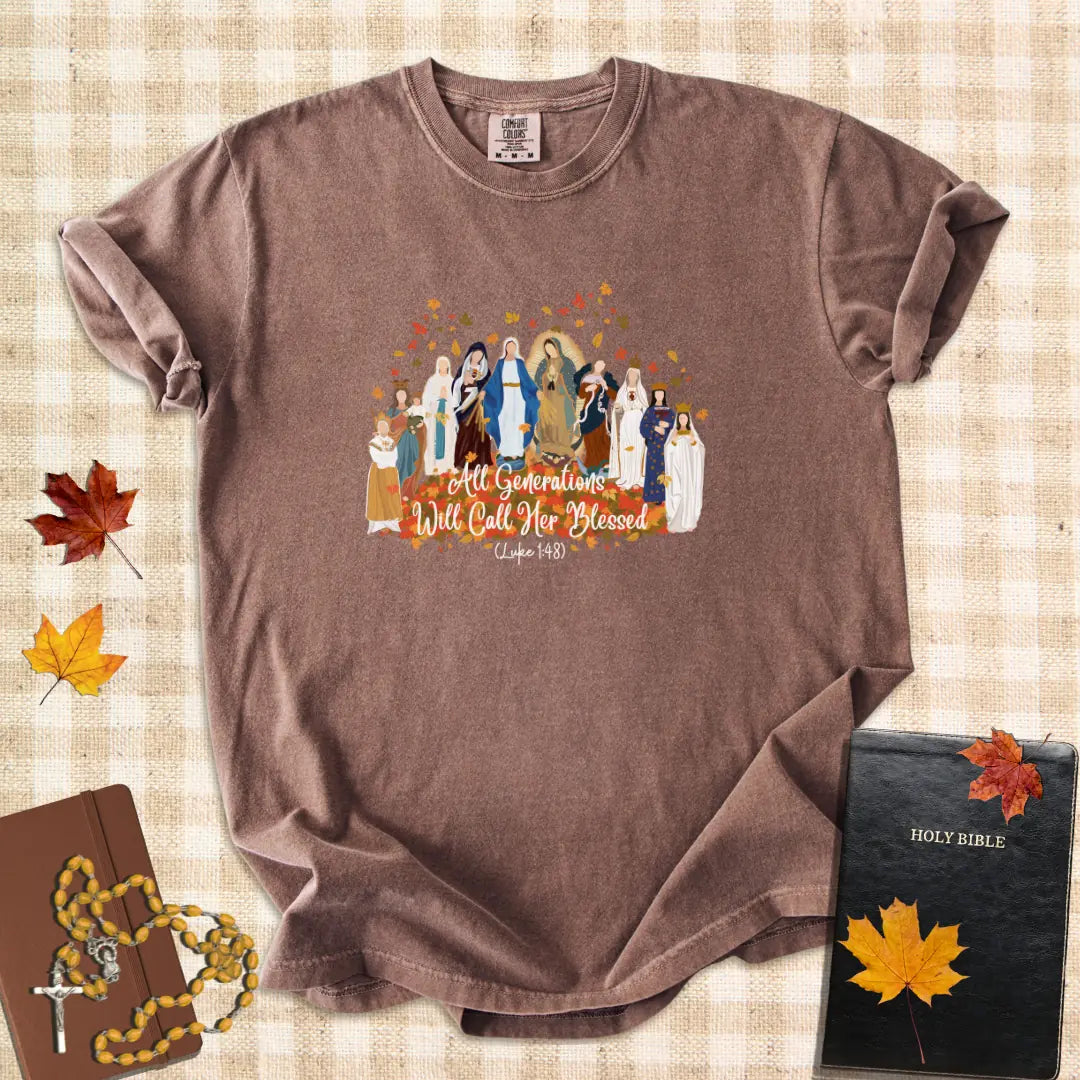 All Generations Will Call Her Blessed – Catholic Marian T-Shirt (Luke 1:48)