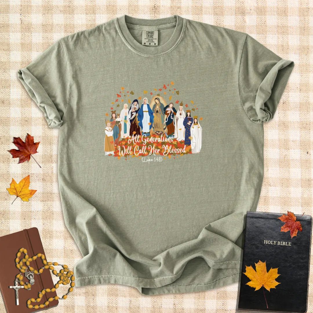 All Generations Will Call Her Blessed – Catholic Marian T-Shirt (Luke 1:48)