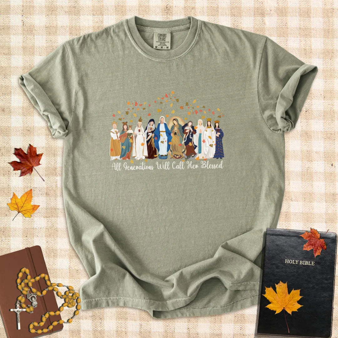 All Generations Will Call Her Blessed – Marian Apparitions Fall Catholic T-Shirt