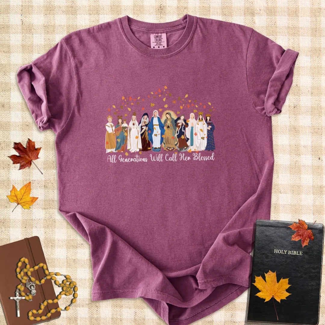 All Generations Will Call Her Blessed – Marian Apparitions Fall Catholic T-Shirt