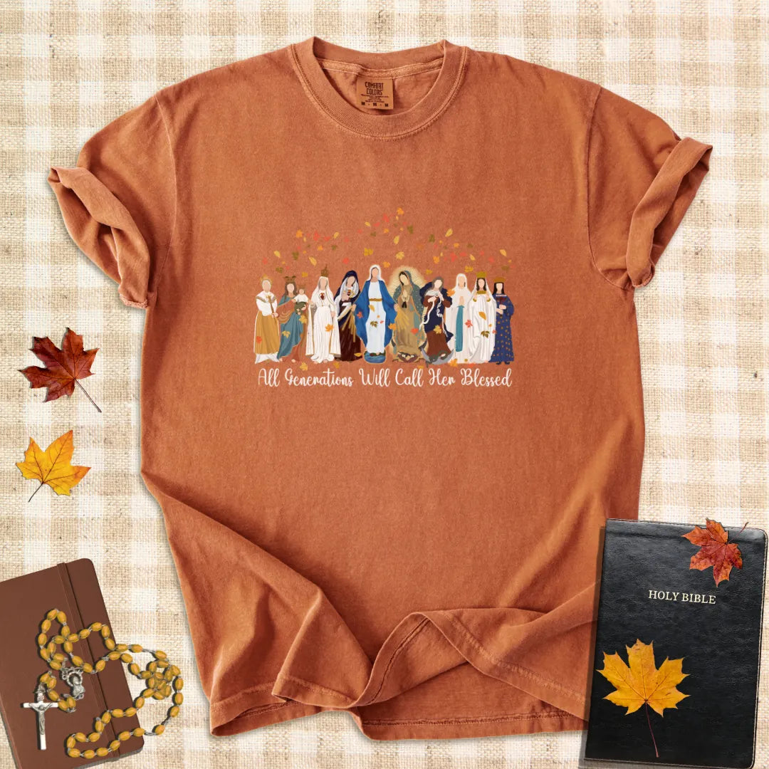 All Generations Will Call Her Blessed – Marian Apparitions Fall Catholic T-Shirt