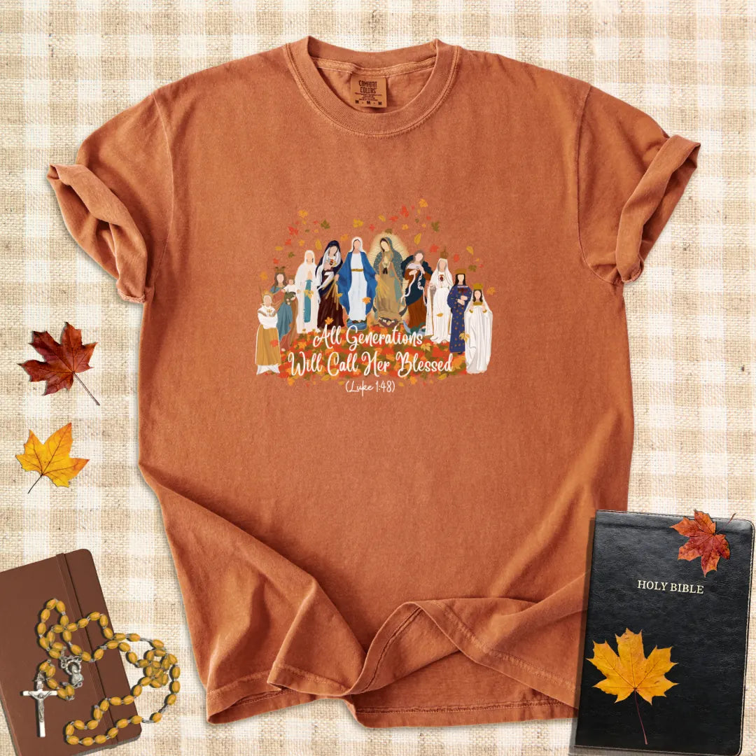All Generations Will Call Her Blessed – Catholic Marian T-Shirt (Luke 1:48)